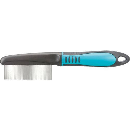 TRIXIE Fellpflegekamm, für Hunde & Katzen, blaue/schwarze Metallzinken, entfernt Verfilzungen & loses Fell, ergonom. Griff.