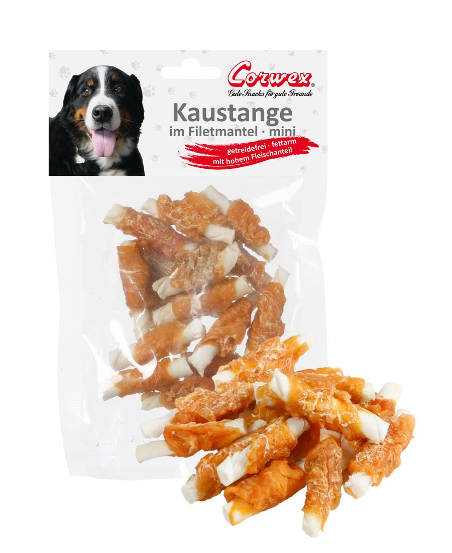 Corwex Kaustange im Filetmantel mini, Hundesnack, getreidefrei, fettarm, Huhn, hoher Fleischanteil, für Hunde, mehrere Stück.