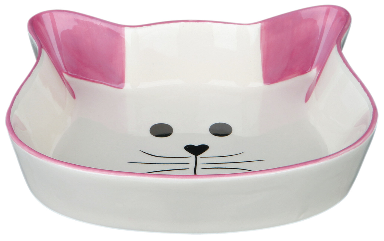 Keramiknapf von TRIXIE in Katzenform mit rosa Ohren und einem niedlichen Katzengesicht auf der Innenseite. Geeignet für Katzen als Futter- oder Wassernapf. Fassungsvermögen: ca. 250 ml. Robustes Material, leicht zu reinigen. Perfekt für stilbewusste Katze