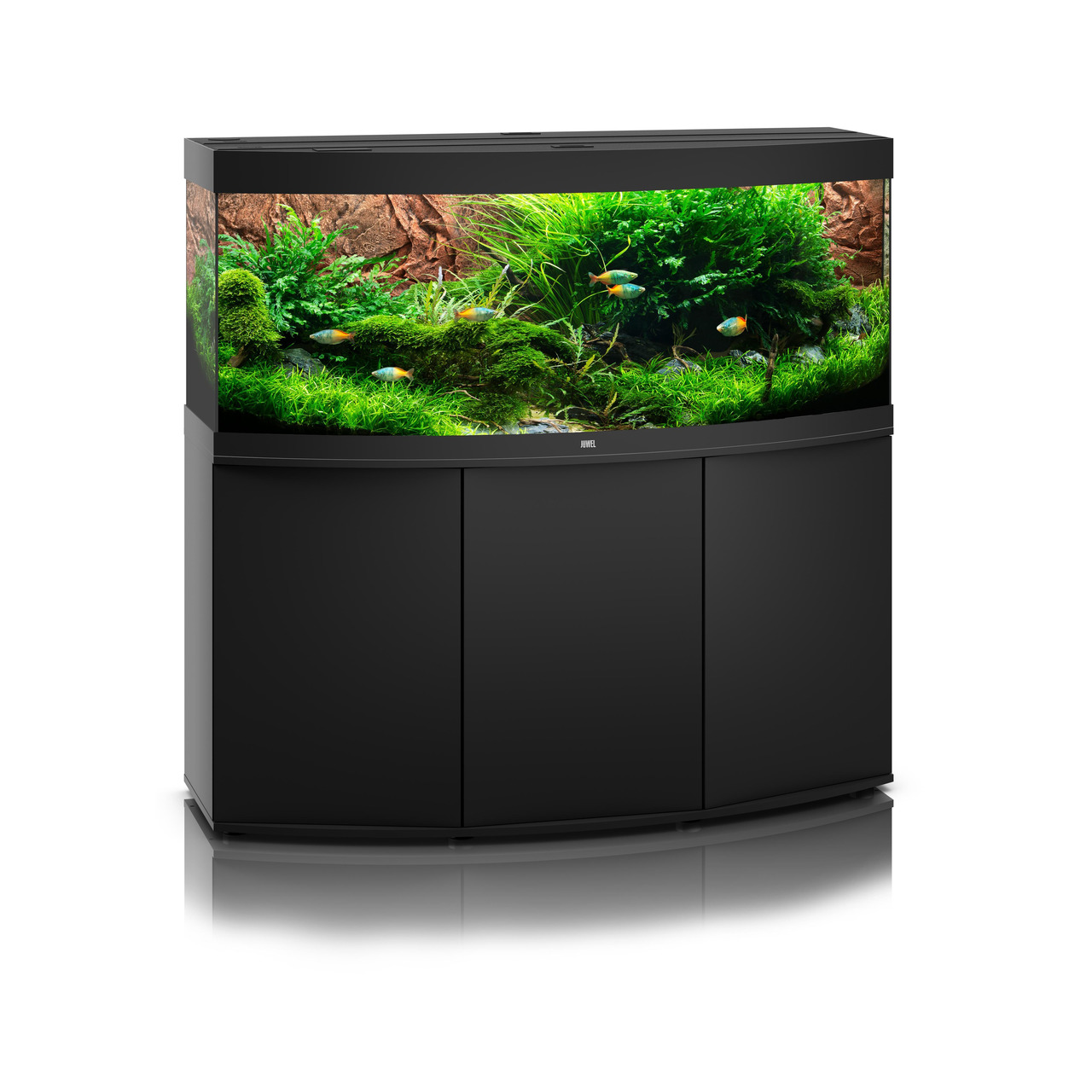 JUWEL Vision 450 LED Aquarium, 450 L, mit schwarzem Unterschrank, für Aquaristik-Enthusiasten, gebogene Frontscheibe für Tiefenwirkung.
