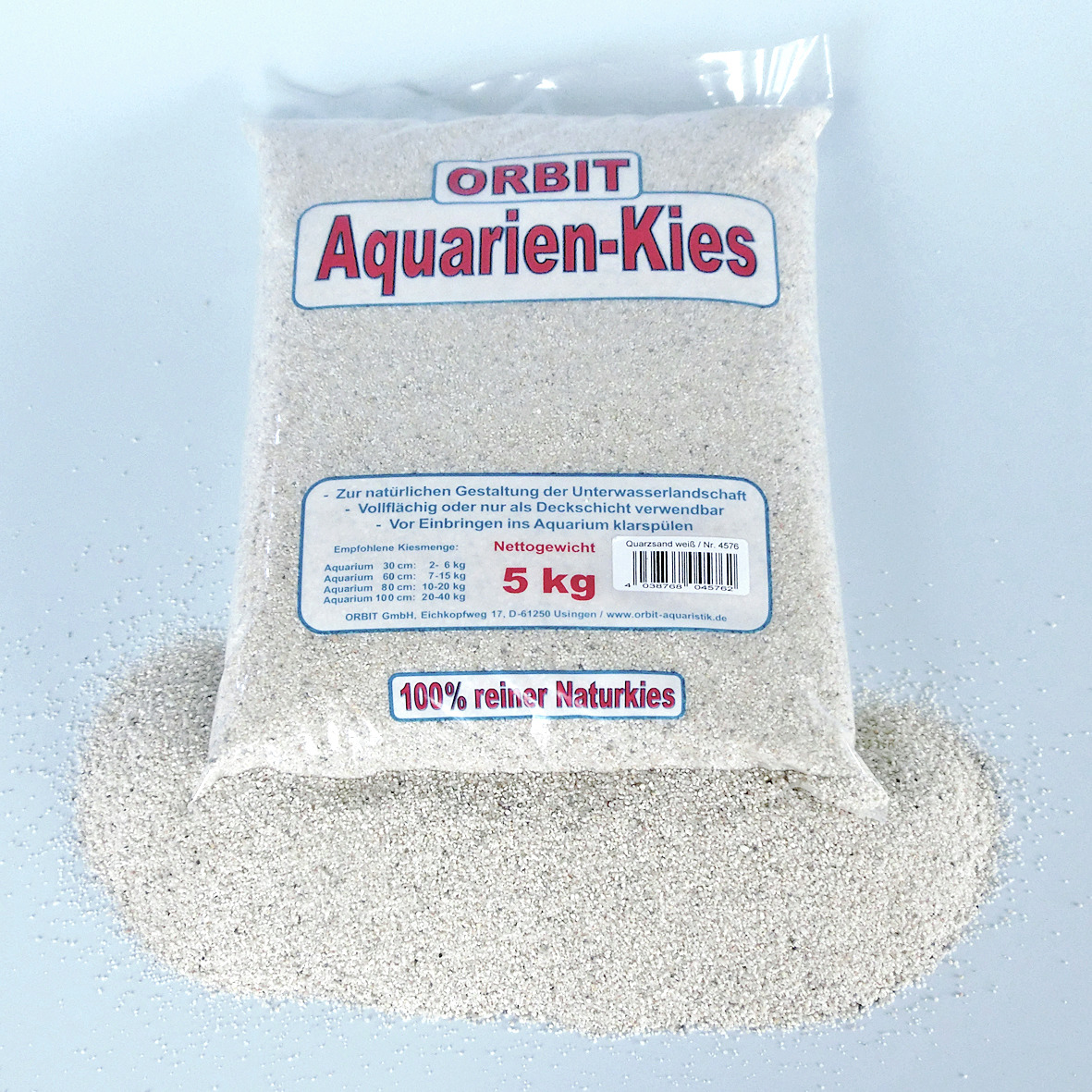 ORBIT Aquarien-Kies, 5 kg, für Aquariengestaltung, 100 % Naturkies, vor Nutzung spülen, inkl. Mengenhinweise je Aquariengröße.