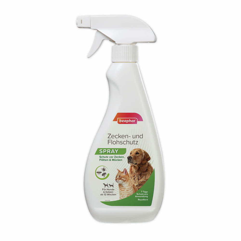 beaphar Zecken- & Flohschutz Spray, Repellent f. Hunde & Katzen (ab 12 Wo.), Schutz gg. Zecken, Flöhe & Mücken, 7 Tage/Anw.