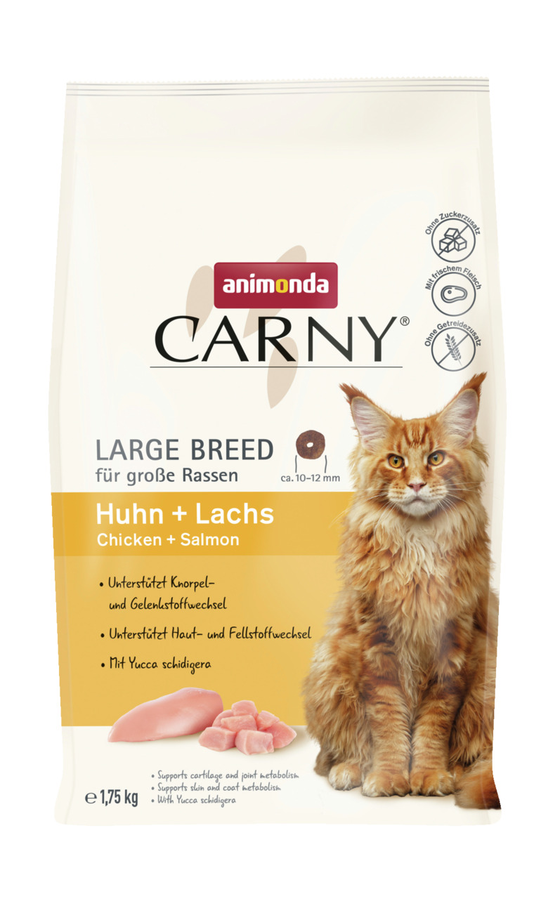 animonda Carny Large Breed Katzenfutter, große Rassen, Huhn & Lachs, unterstützt Gelenke, Haut & Fell, 1,75 kg.