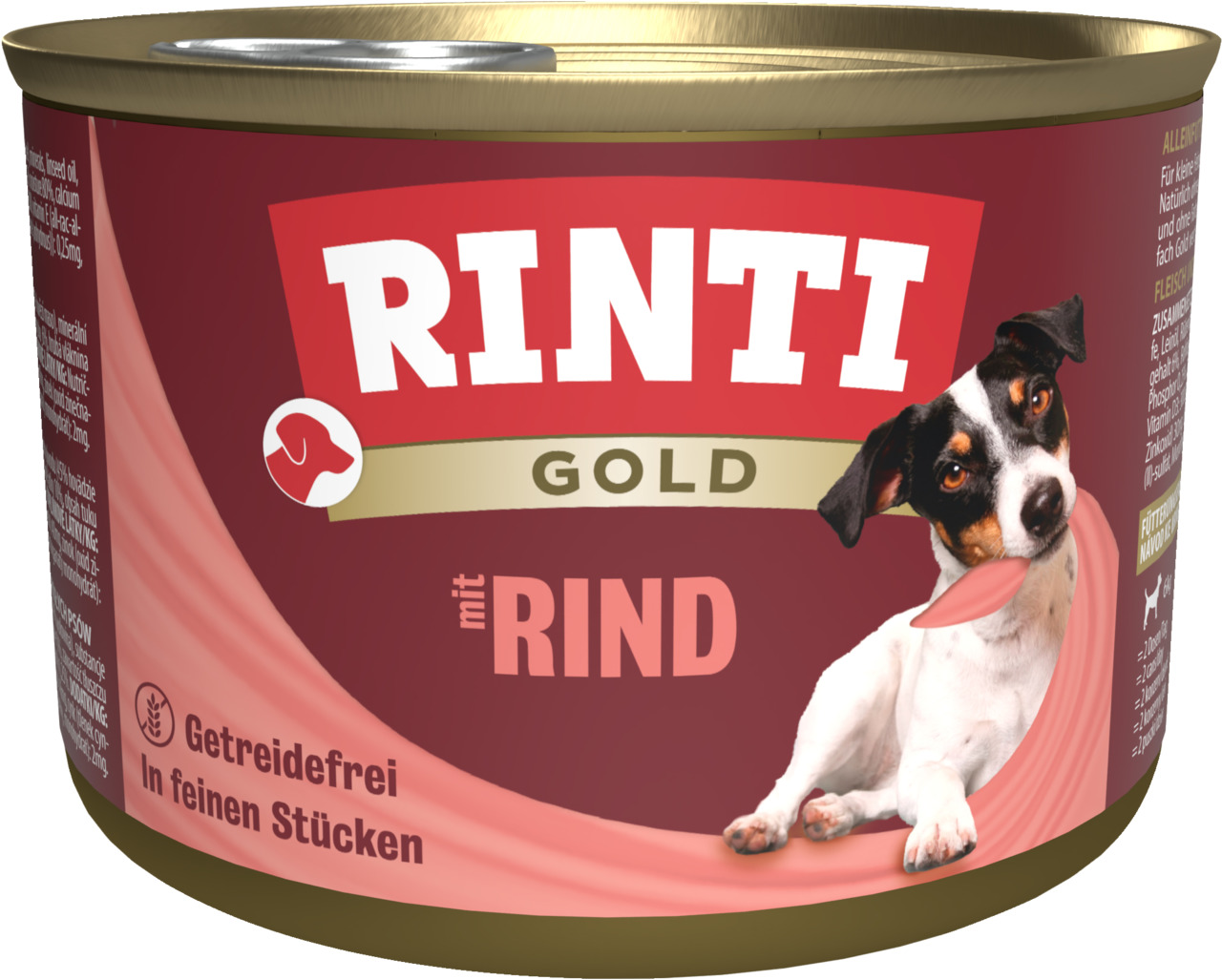 RINTI Gold Hundefutter Rind, getreidefrei, feine Stücke, 185 g, für Hunde.