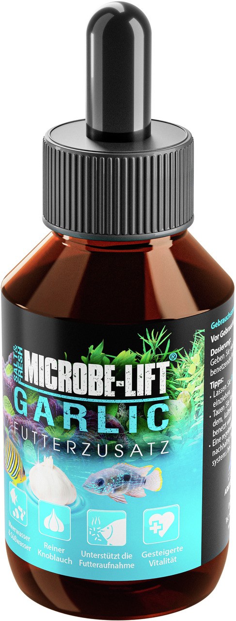 MICROBE-LIFT Futterzusatz, Knoblauch, für Aquarienfische, unterstützt Futteraufnahme & Vitalität, 30 ml.