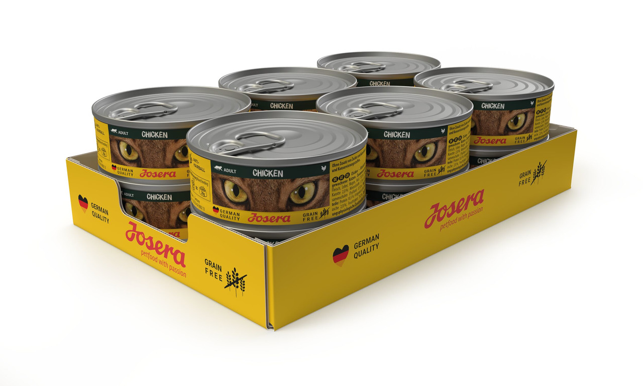 Josera Katzenfutter "Chicken", 6 Dosen à saftiges Huhn, getreidefrei, für erwachsene Katzen, "Grain Free", "German Quality".