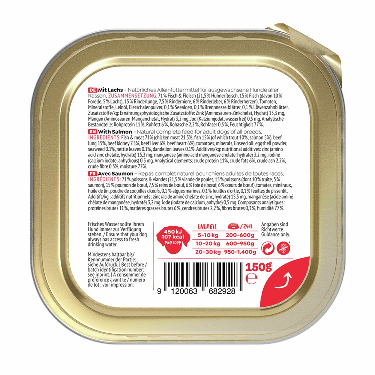 WOW DOG Nassfutter für Hunde, Geschmacksrichtung Lachs, 150 g. Für ausgewachsene Hunde aller Rassen, natürliche Zutaten.