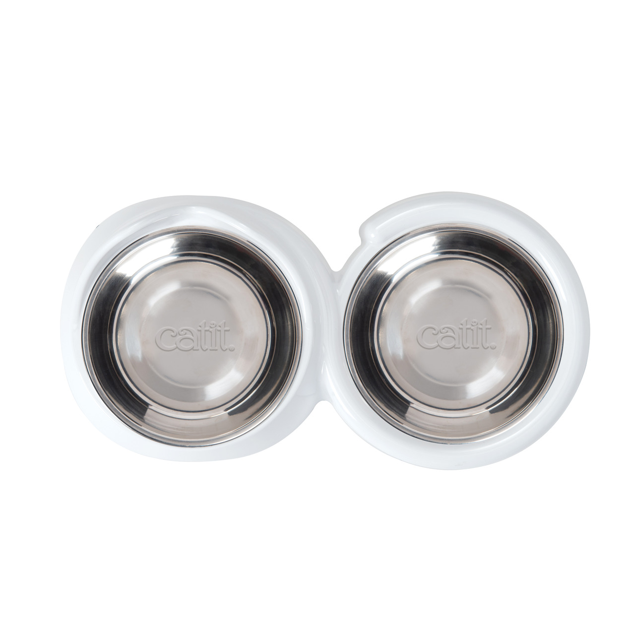 Catit Doppelfutternapf für Katzen, 2 Edelstahlnäpfe, weiß, ideal für Trocken-/Nassfutter & Wasser, hygienisch & leicht zu reinigen.