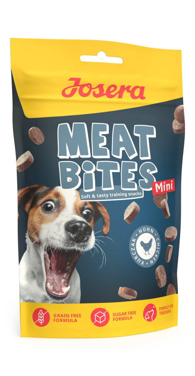 Josera Meat Bites Mini, Hundesnack für kleine Rassen, Huhn, getreide- & zuckerfrei, ideal fürs Training, weiche 100g-Snacks.