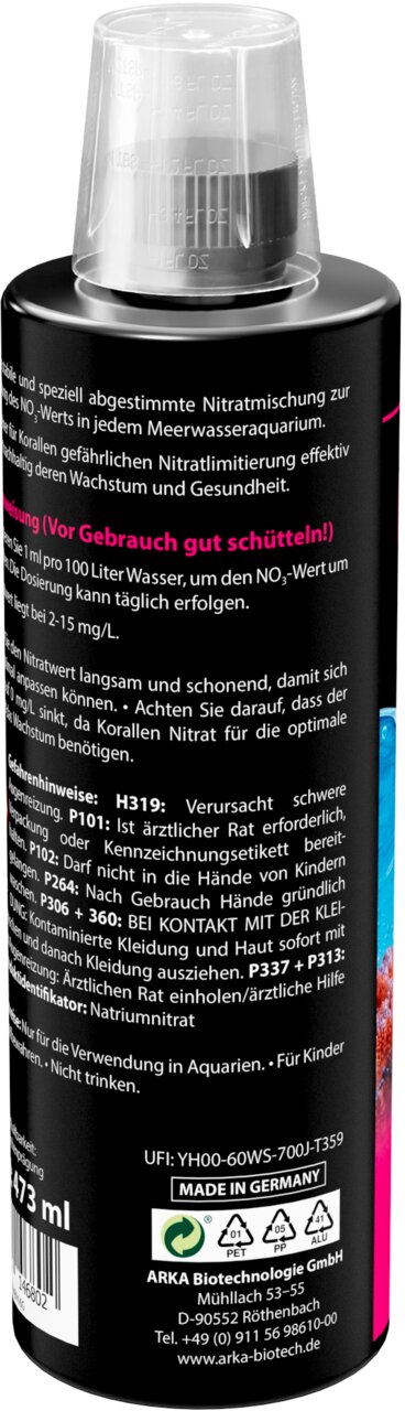 ARKA Nitratmischung für Meerwasseraquarien, für Korallen und Aquarienbewohner, erhöht Nitrat, 473 ml, Made in Germany