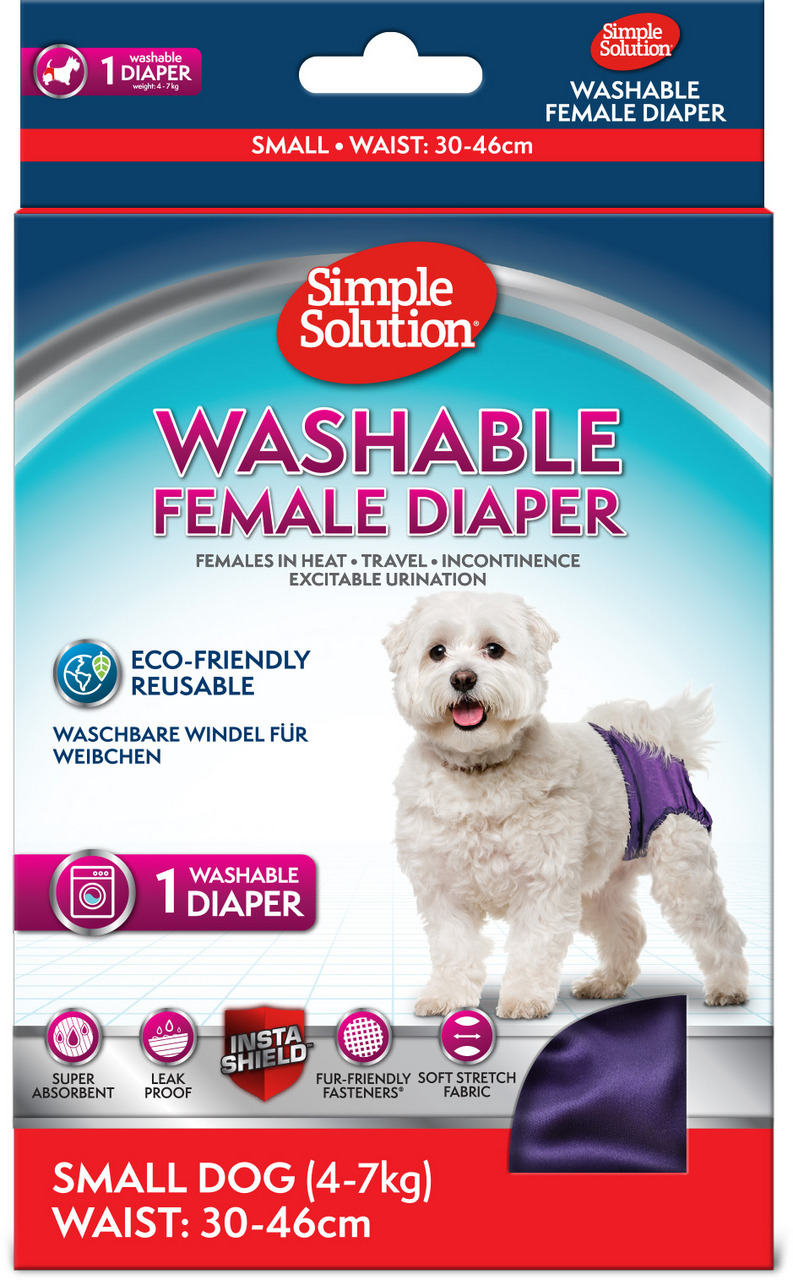 Simple Solution Hundewindel, Hündinnen (4-7 kg), 30-46 cm, für Läufigkeit-Inkontinenz, 1 Stk., umweltfreundl., saugfähig, wiederverwendbar.