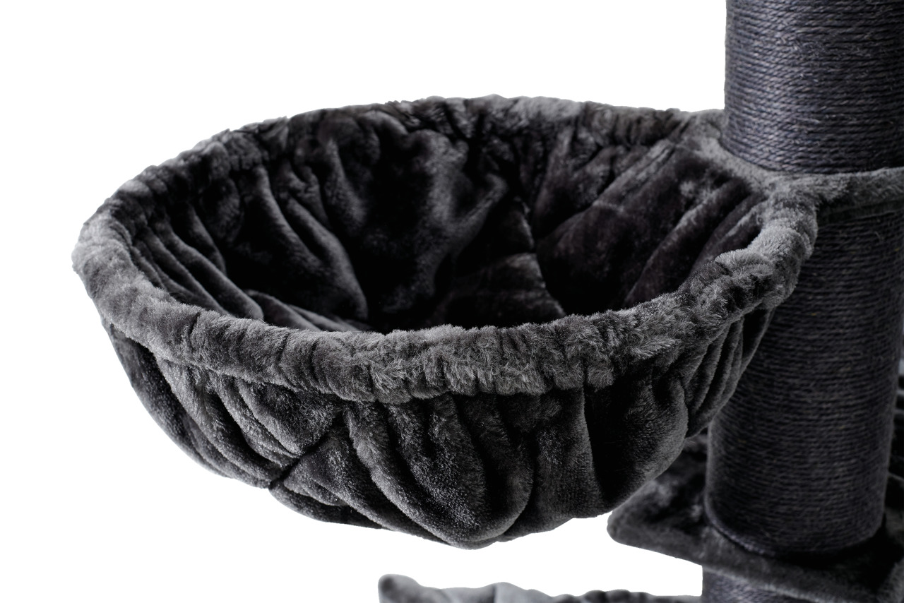 Nobby Kuschelhöhle für Katzen, dunkelgrau, weicher Plüsch, am Kratzbaum mit Sisal, ideal zum Entspannen & Krallenwetzen.