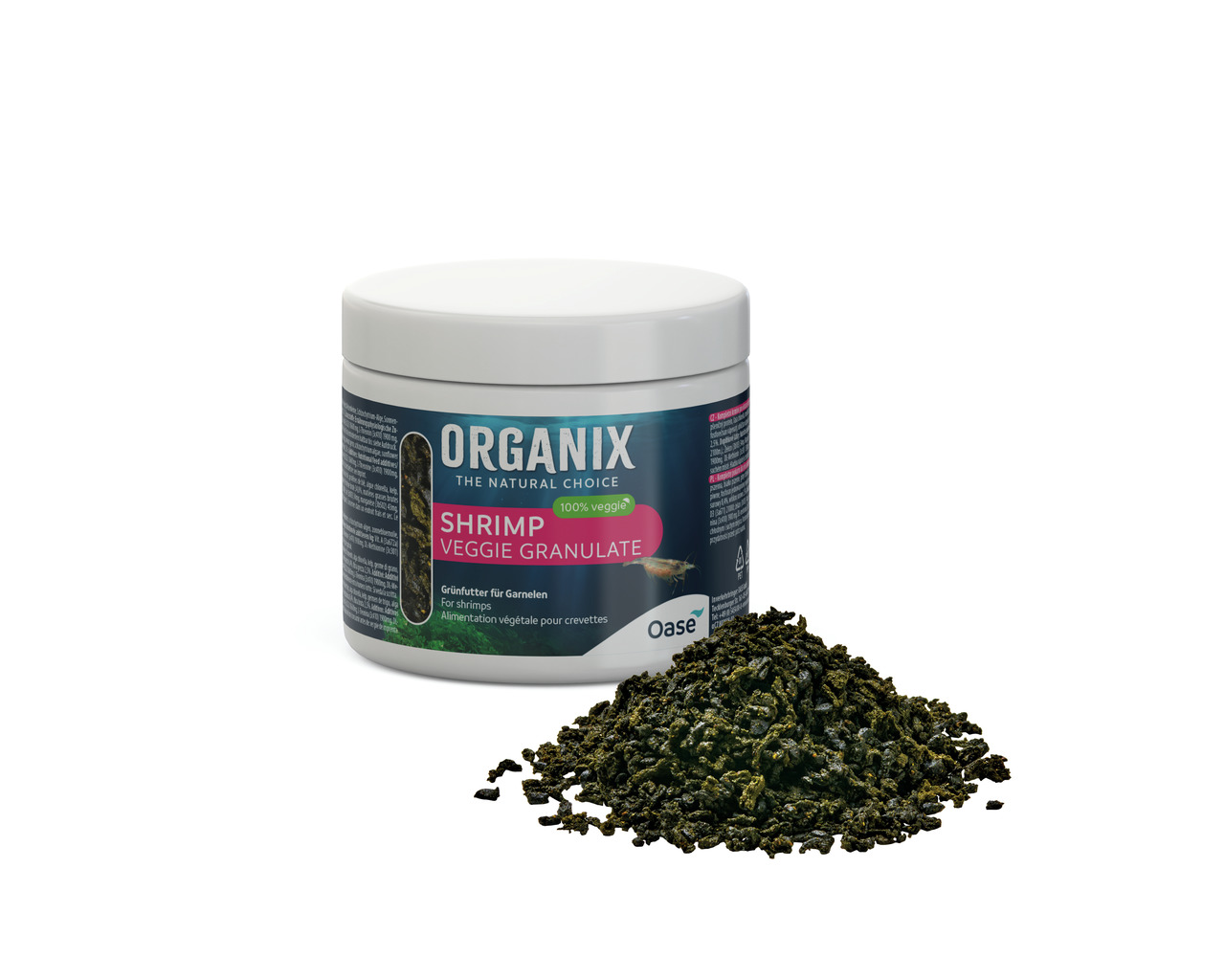 Oase Organix Shrimp Veggie Granulate, Garnelenfutter, 100 % vegetarisch, 120 g, natürliche Zusammensetzung, hohe Qualität.