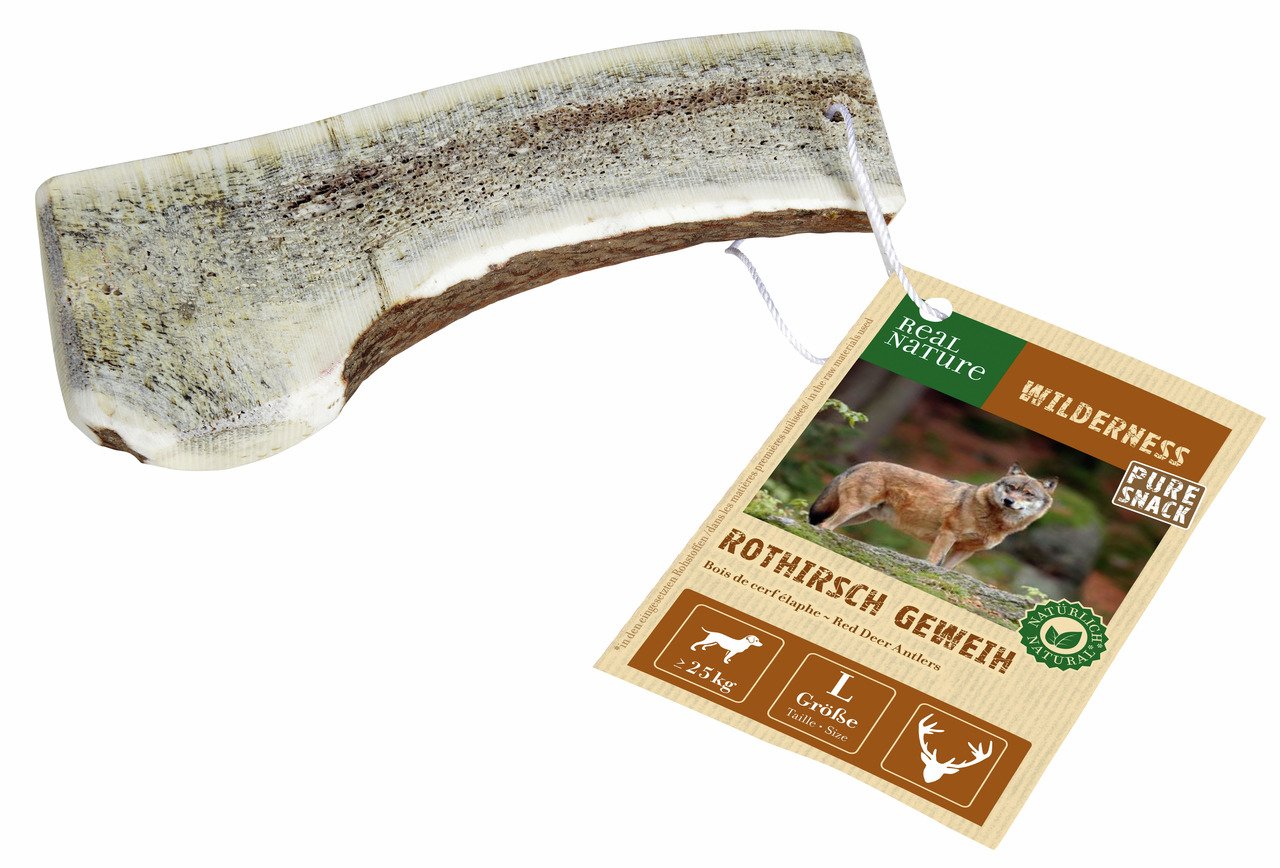 REAL NATURE Wilderness Rothirsch Geweih L, für Hunde ab 25 kg, natürl. Kausnack, Zahnpflege, lange Beschäftigung.