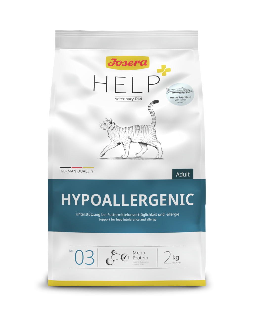 Josera Help Hypoallergenic, 2 kg, Monoprotein-Katzenfutter mit Lachsprotein, für erw. Katzen, bei Futtermittelunverträglichkeiten.
