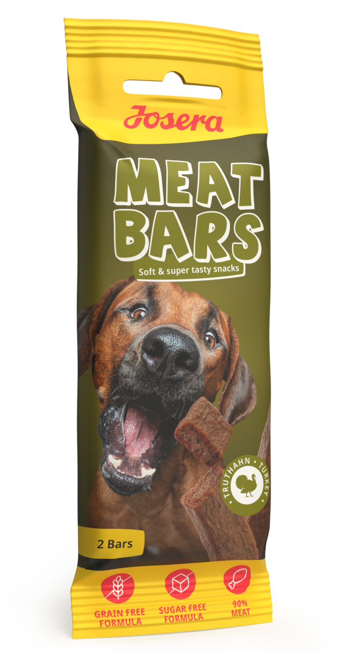 Josera Meat Bars für Hunde, Truthahn, 90% Fleisch, getreide- & zuckerfrei, 2 Riegel, weiche & schmackhafte Snacks für alle Rassen.