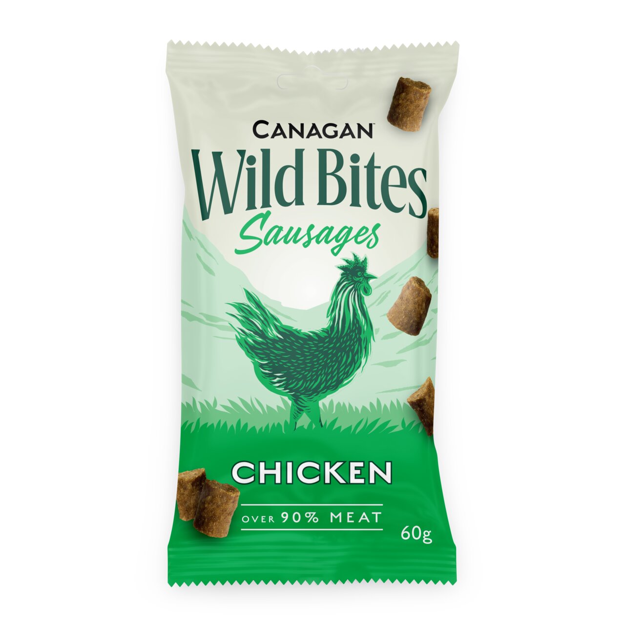 Canagan Wild Bites Sausages Chicken Hundesnack für Hunde, Geschmack Huhn, über 90 % Fleisch, Inhalt 60 g.