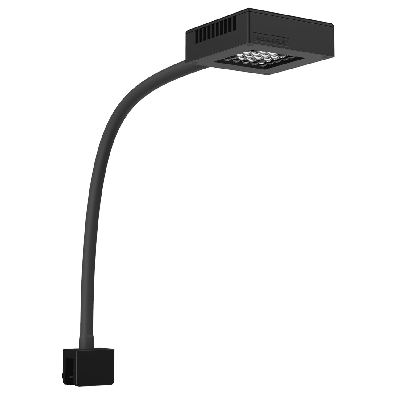 Aqua Medic Qube LED-Leuchte, kompakte Lampe für Süß--Meerwasseraquarien, schwarz, flexibler Hals, einstellbare Lichtfarben.