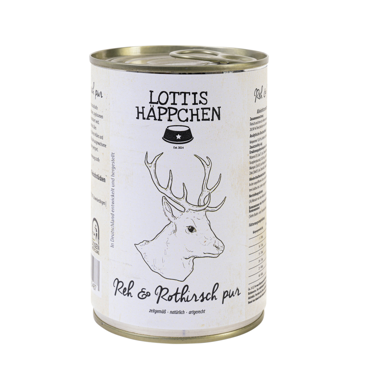 Sparpaket 6 x 400 g Lottis Häppchen Reh & Rothirsch Pur Hunde Nassfutter