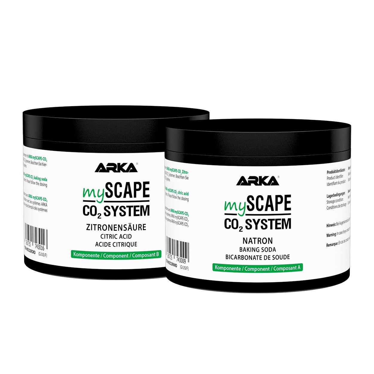 ARKA mySCAPE CO2 System Set mit Natron und Zitronensäure für Aquarienpflanzen, Komponenten A und B im Doppelpack