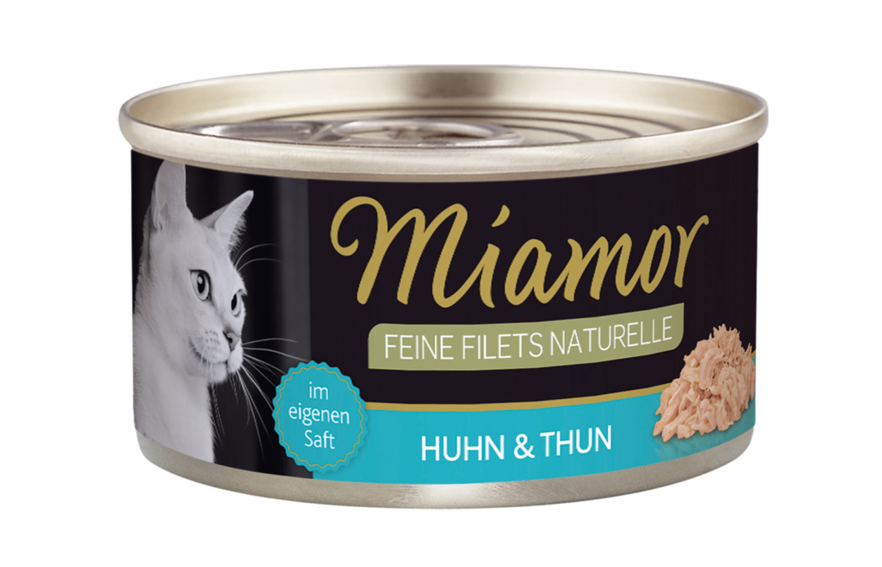 Miamor Feine Filets Naturelle, Katzenfutter, Huhn & Thun, im eigenen Saft, 100 g.