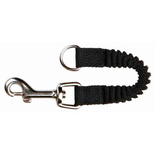 Schwarzer elastischer Kurzführer von TRIXIE für Hunde, ideal zur sicheren Befestigung im Auto. Aus robustem Nylon mit Karabinerhaken aus Metall und integriertem Ruckdämpfer, der plötzliche Bewegungen abfedert. Perfekt für Hundehalter, die Wert auf Sicherh