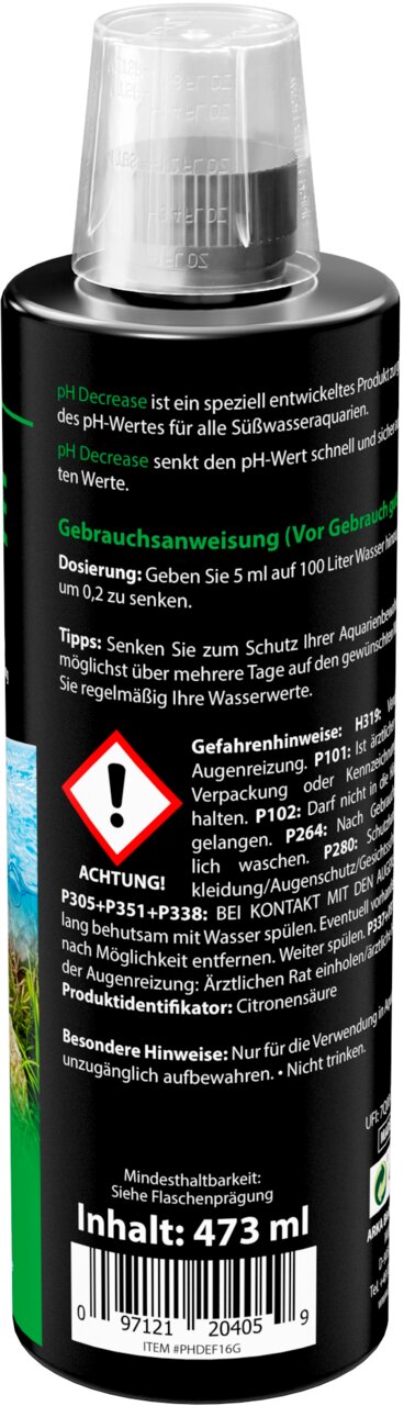 ARKA pHDecrease für Süßwasseraquarien, Wasseraufbereiter für Aquarienbewohner, senkt pH-Wert schnell, Inhalt 473 ml