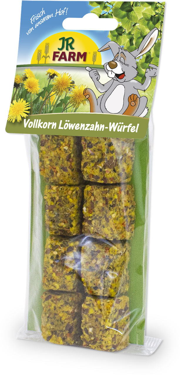 JR FARM Vollkorn Löwenzahn-Würfel, Ergänzungsfutter f. Kaninchen-Meerschweinchen, Löwenzahn+Vollkorn, verdauungsfördernd, 8 Würfel.