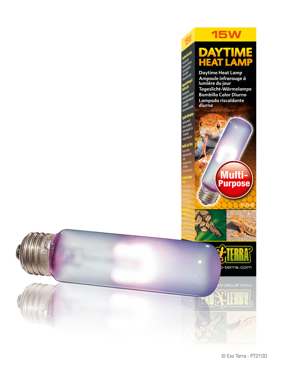 Exo Terra Daytime Heat Lamp 15W, Tageslicht-Wärmelampe f. Reptilien, fördert Wohlbefinden, natürliche Lichtquelle, vielseitig.