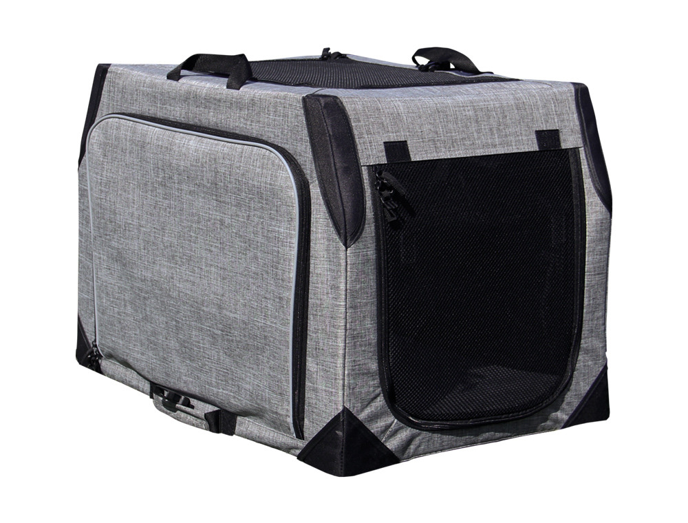 Nobby Transportbox "Practical" für Hunde & Katzen, faltbar, graue Stoffoptik, Netzfenster, Reißverschluss, 50x35x35 cm, ideal für Reisen.