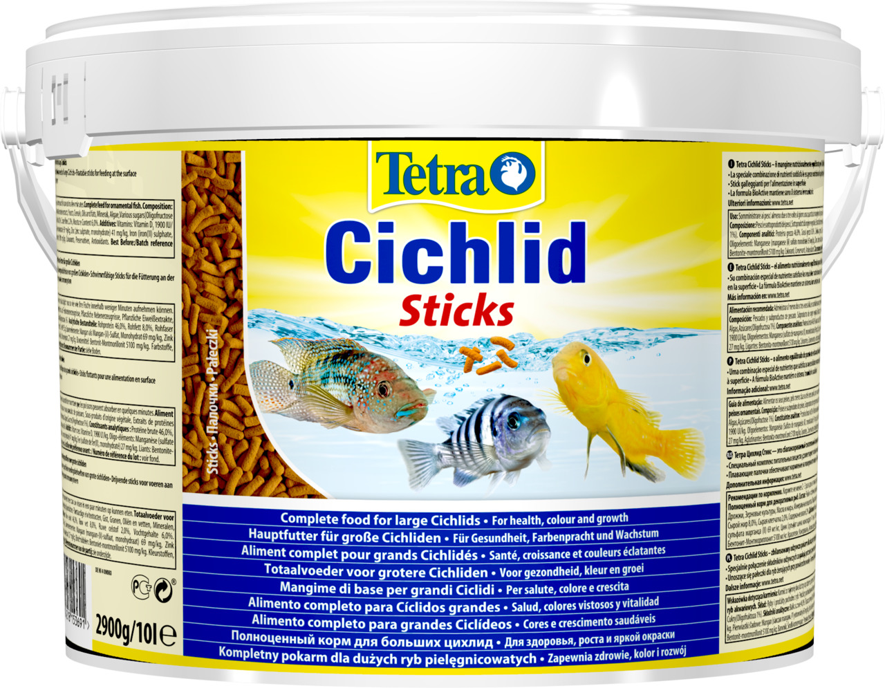 Tetra Cichlid Sticks, Hauptfutter für große Cichliden (Zierfische), 2900 g (10 l), fördert Gesundheit, Farbenpracht & Wachstum.