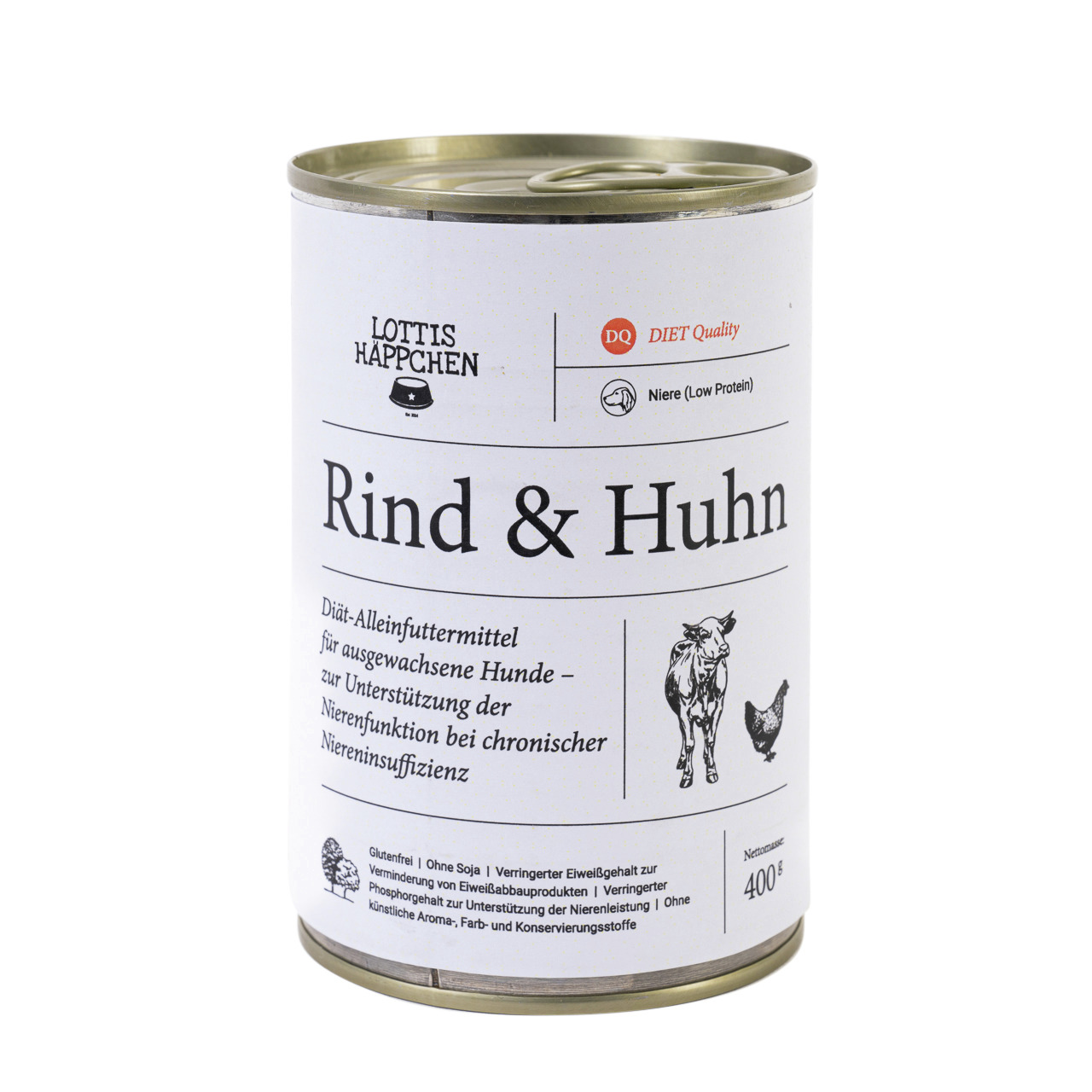 Sparpaket 6 x 400 g Lottis Häppchen Niere (Low Protein) / Rind & Huhn Hunde Nassfutter