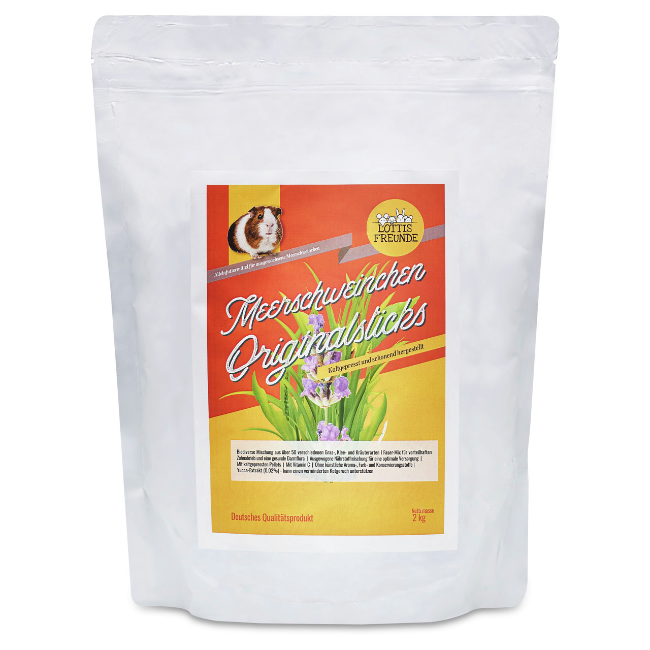 LOTTIS FREUNDE Meerschweinchen Originalsticks, Alleinfutter, Gräser-Kräuter-Gemüse, 2 kg, Dt. Qualitätsprodukt.