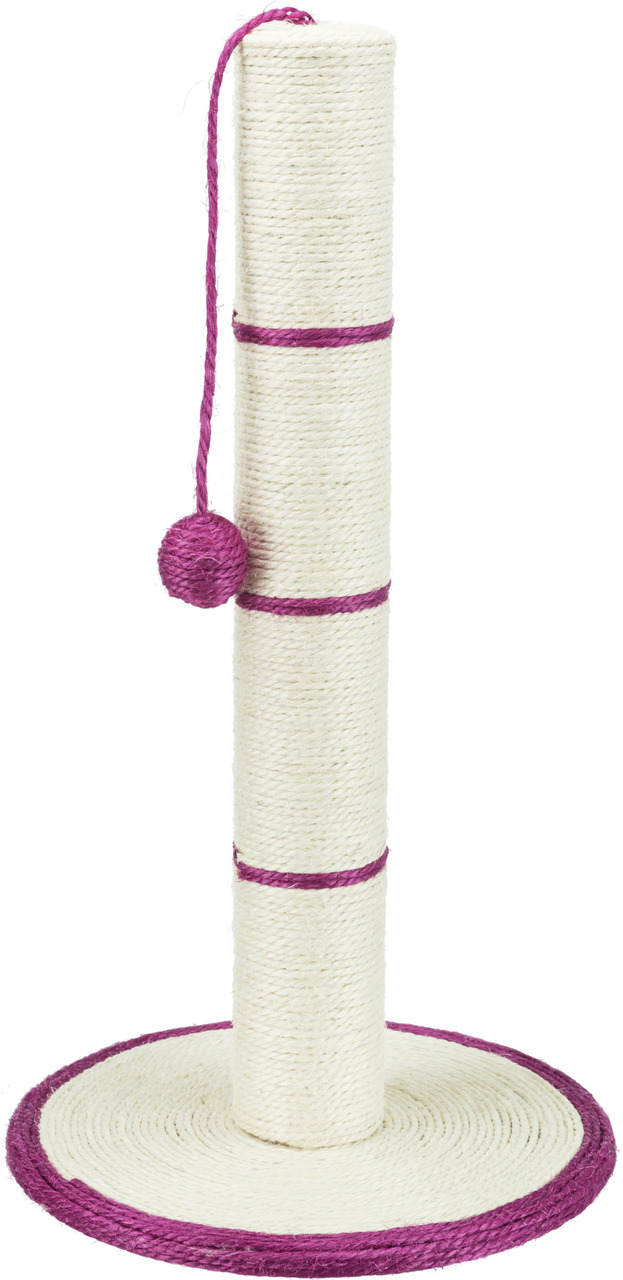 TRIXIE Kratzsäule für Katzen, Sisalsäule m. violetten Akzenten, Spielball, ideal f. Krallenpflege & Spiel, stabil, runde Basis.