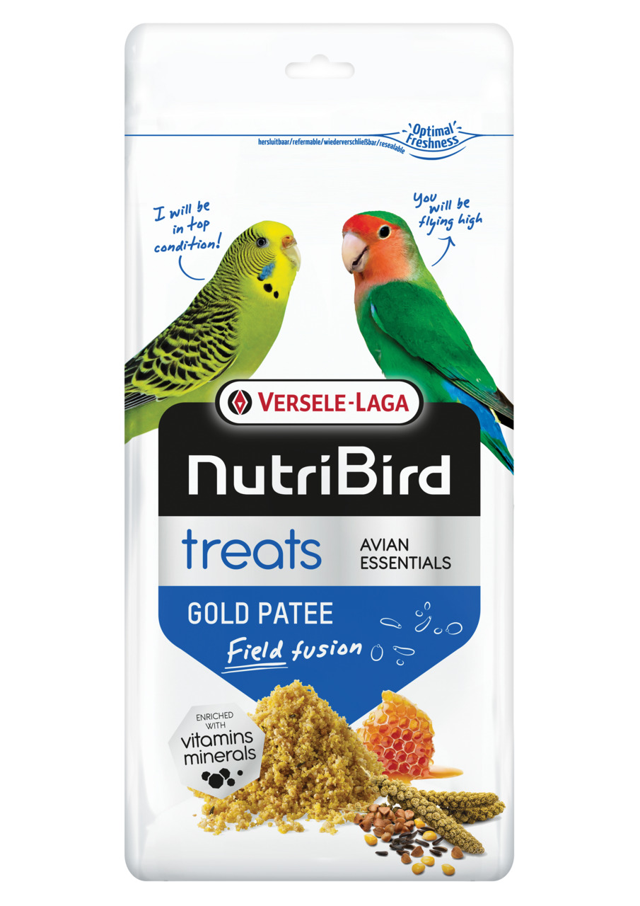 VERSELE-LAGA NutriBird Treats Gold Patee Field Fusion, Ziervögel, Honig-Samen-Getreide, mit Vitaminen, 250 g, wiederverschließbar.