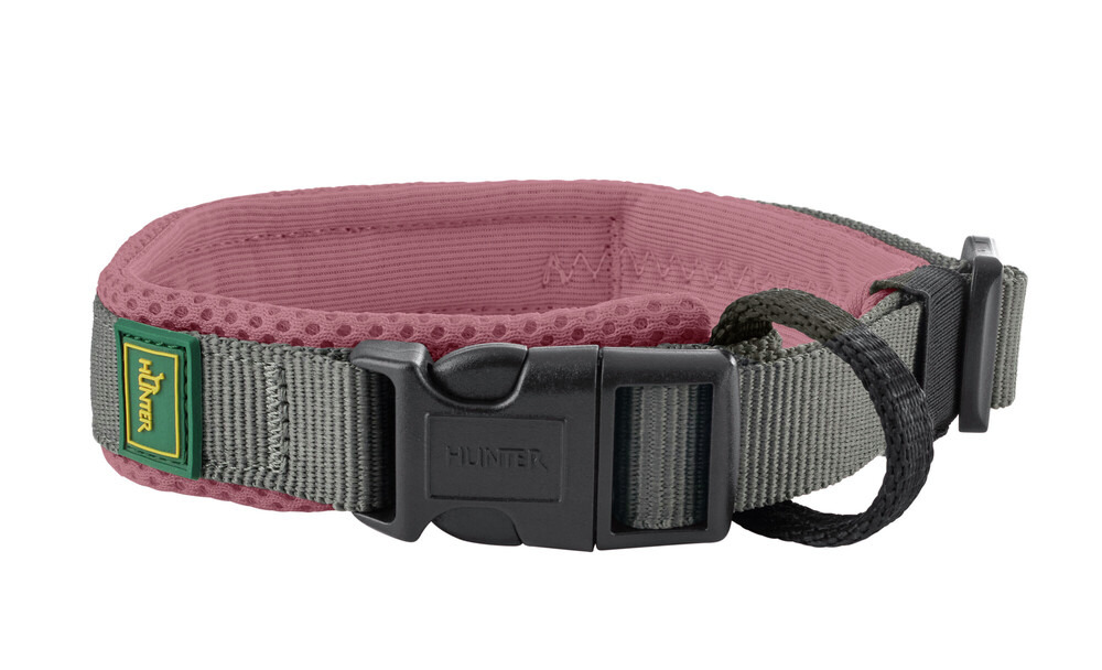 HUNTER Hundehalsband Hilo Comfort, Grau-Rosa, atmungsaktives Mesh, reflektierend, Klickverschluss, Komfort & Sicherheit.