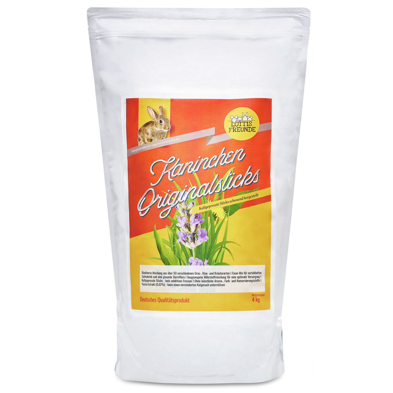 Lottis Freunde Kaninchen Originalsticks, 4 kg, für Kaninchen, Gräser & Kräuter, natürliche Ernährung, deutsches Qualitätsprodukt.