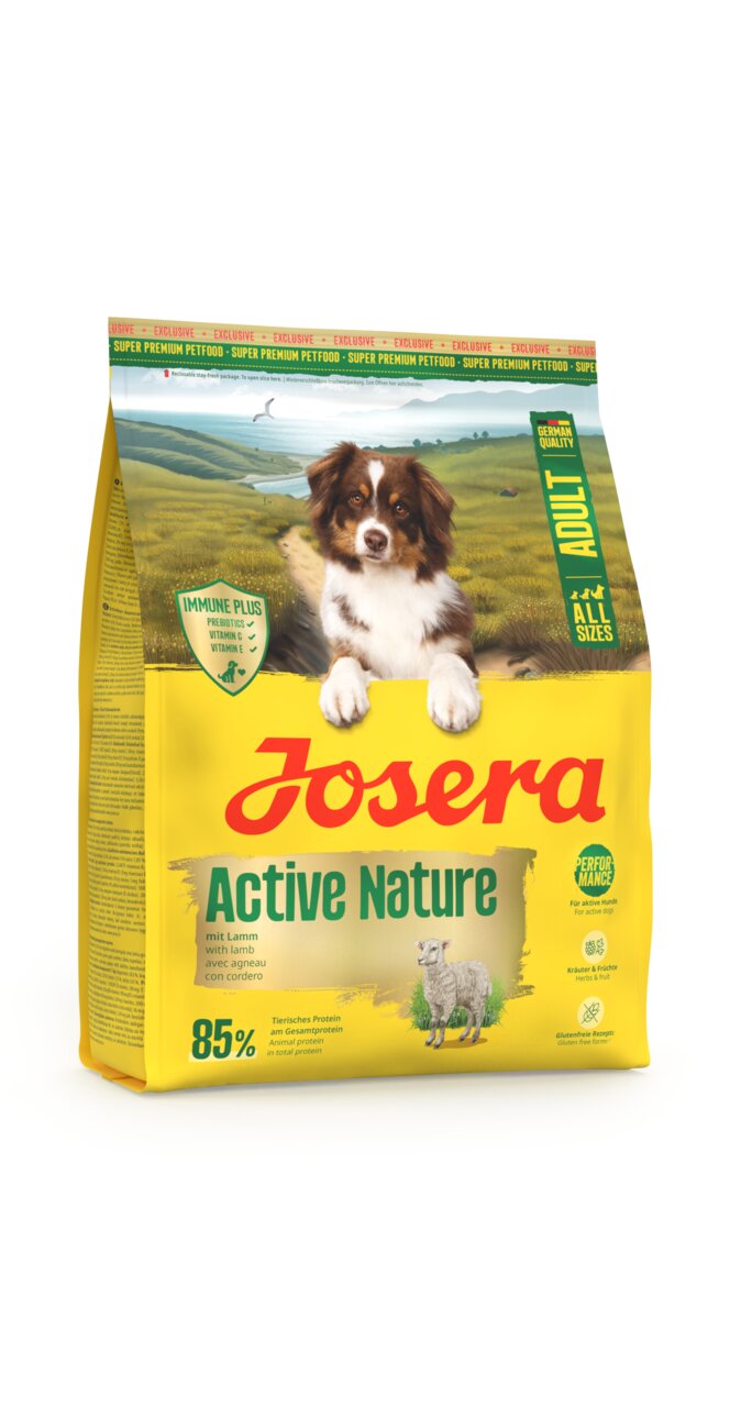 Josera Active Nature Hundefutter für Erwachsene, Geschmacksrichtung Lamm, Immune Plus, 15 kg, 85 % tierisches Protein.