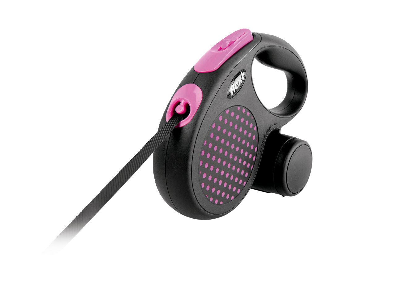 Flexi New Comfort Gurtleine, Schwarz-Pink, für Hunde, ergonomisch, modernes Design, stabiles Gurtband, komfortable Handhabung.