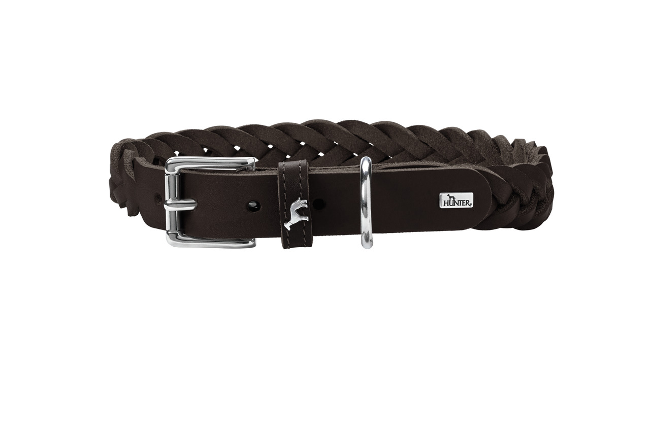HUNTER Hundehalsband "Solid Education", geflochtenes Leder, Metallschnalle, für alle Hunde, langlebig, komfortabel, stilvoll.