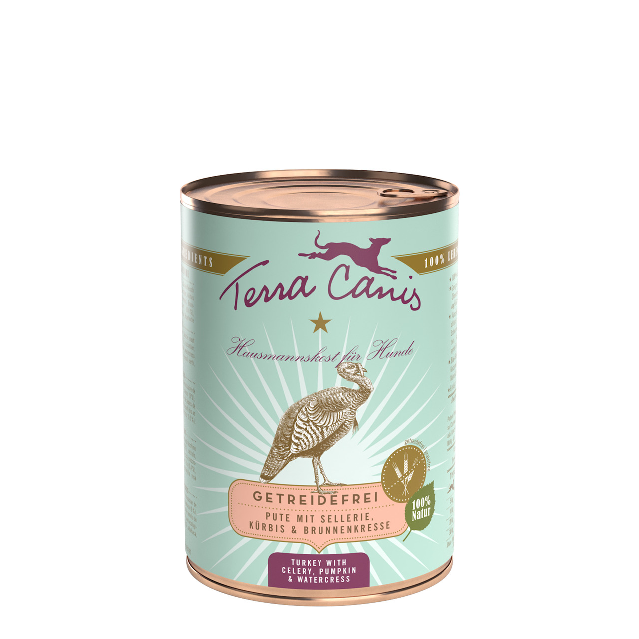 Terra Canis Hausmannskost, Hunde, Getreidefrei Pute m. Sellerie, Kürbis & Brunnenkresse, 100 % Natur, 400 g.