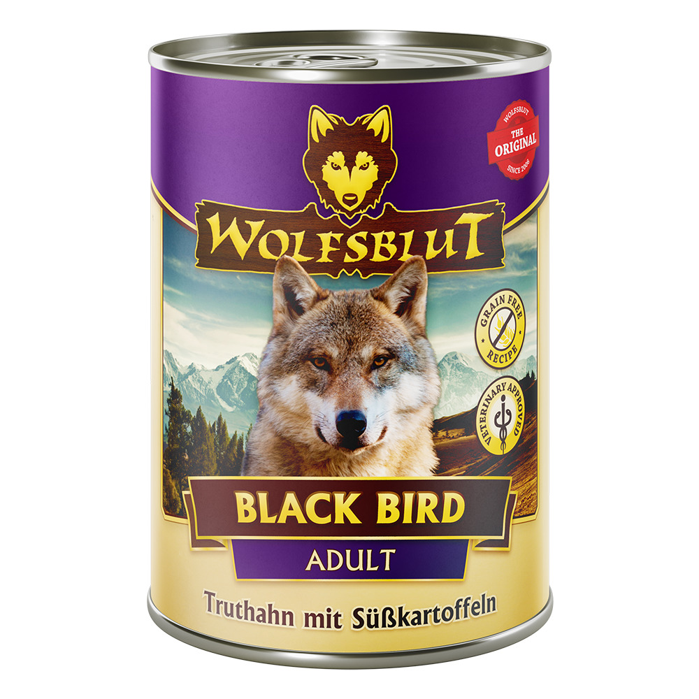 Wolfsblut Black Bird Adult, für ausgewachsene Hunde, Truthahn & Süßkartoffeln, getreidefrei, 395 g.