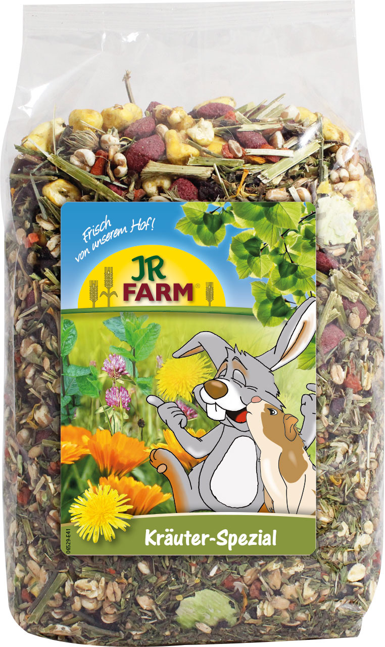 JR FARM Kräuter-Spezial, Futtermischung f. Kaninchen & Meerschweinchen, mit Kräutern, Blüten & Gemüse, 500 g.