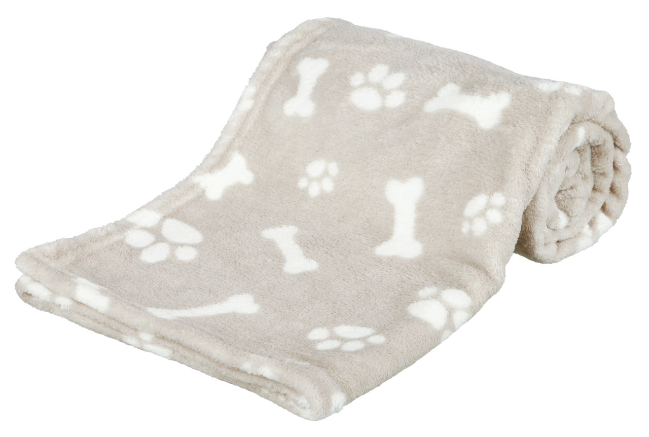TRIXIE Hundedecke beige, Pfoten--Knochenmotive, für alle Hunde, weich & pflegeleicht, Schutz f. Möbel-Böden, ca. 100x70 cm.