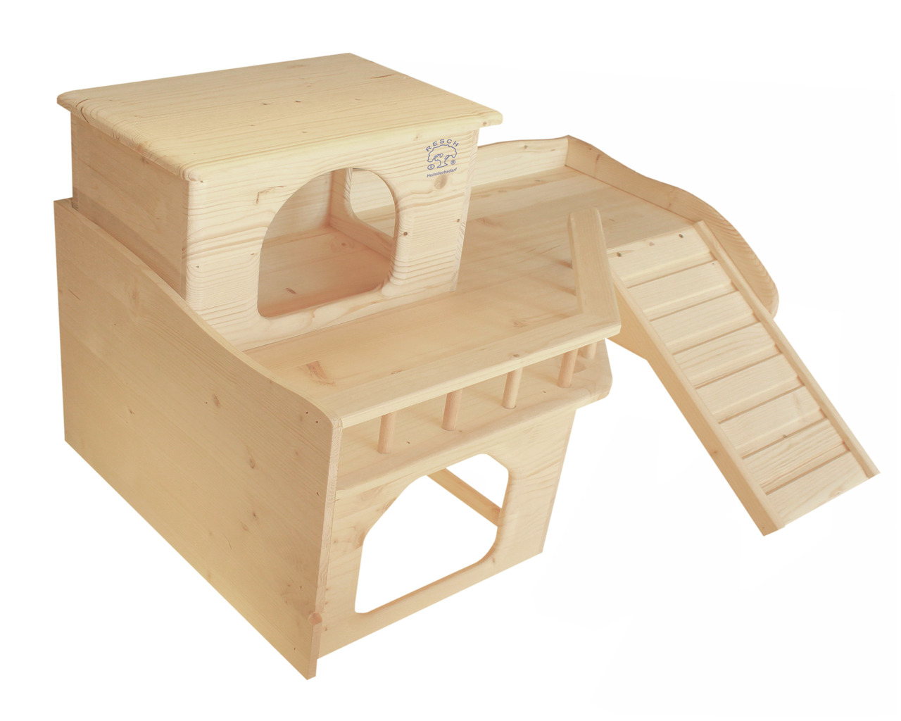 Resch Kleintierhaus, Holz, für Kaninchen-Meerschweinchen, 2 Etagen, Rampe, Eingänge, Rückzug & Spiel, artgerechte Haltung.