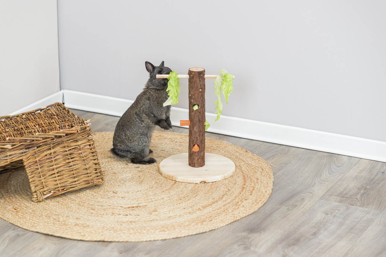 TRIXIE Spiel- & Snackbaum, Holz, für Kleintiere (z. B. Kaninchen), mit Öffnungen für Gemüse, fördert natürliche Futtersuche.