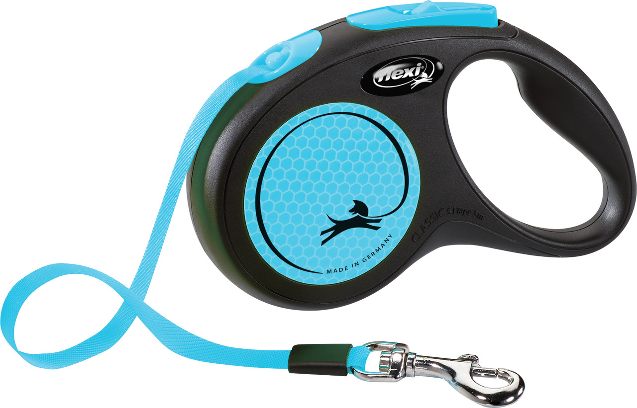 Flexi Classic S Rollleine, 5m, für Hunde bis 15kg, schwarz/blau, ergonom. Griff, ideal für Spaziergänge, Made in Germany.