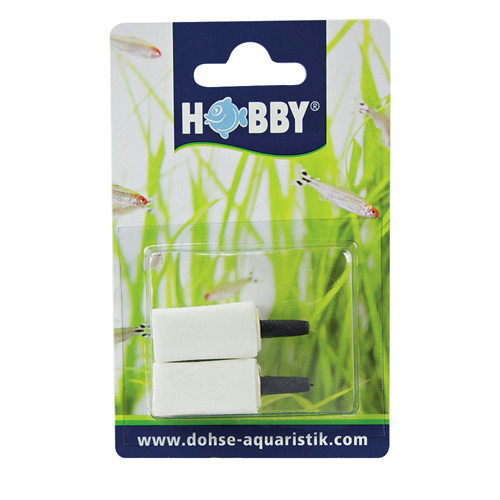 HOBBY Ausströmersteine, 2 Stk., für Aquarienbesitzer, auf Blister mit grünem Wasserpflanzendesign, www.dohse-aquaristik.com.