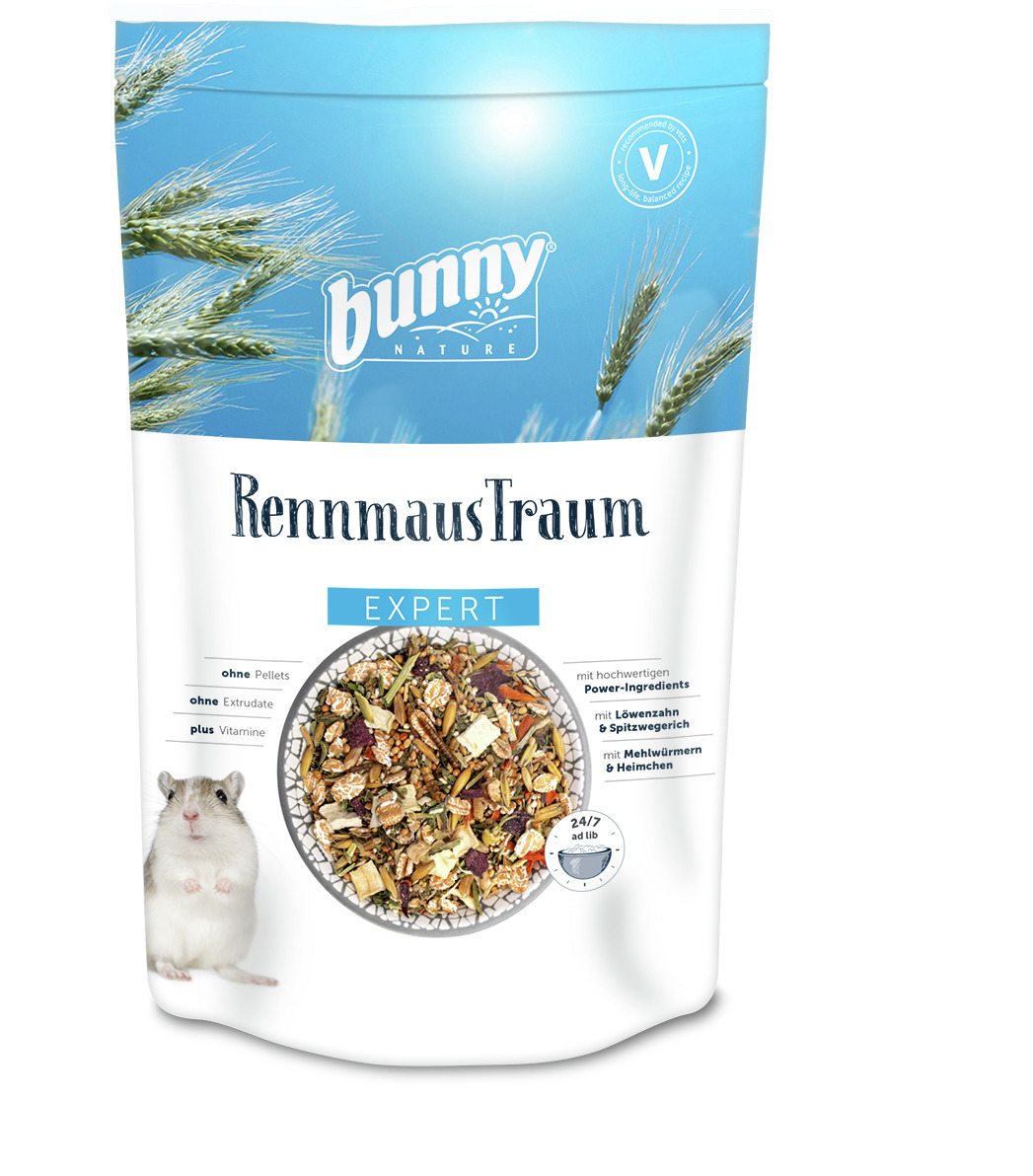 Bunny Nature RennmausTraum Expert: Futter f. Rennmäuse, ohne Pellets, mit Vitaminen, Löwenzahn, Spitzwegerich, Mehlwürmer, Heimchen.