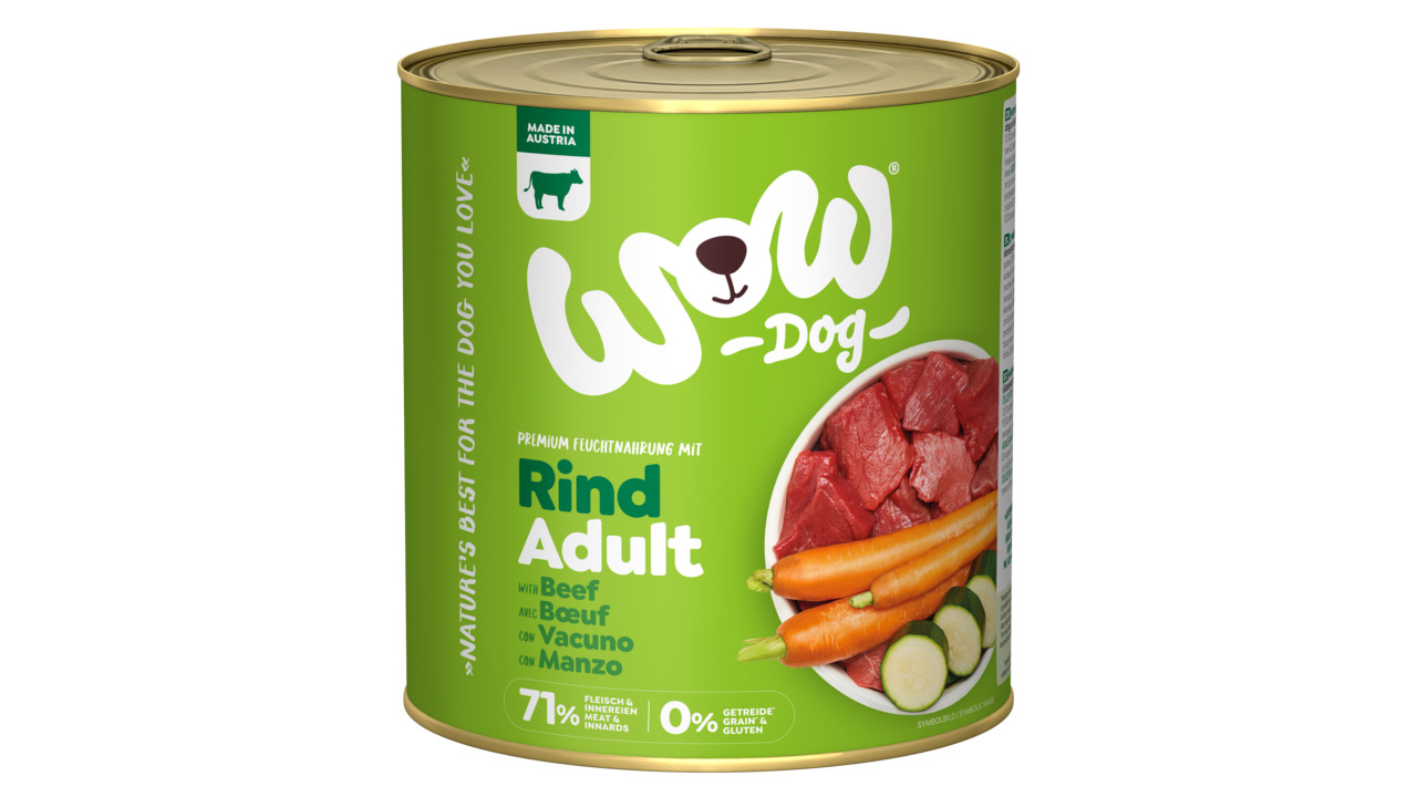 WOW Adult Rind mit Karotten 800g Dose Hundenassfutter